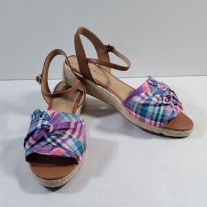 2/$25 04208 Talbots mostly purple plaid cotton espadrille sandals 9.5